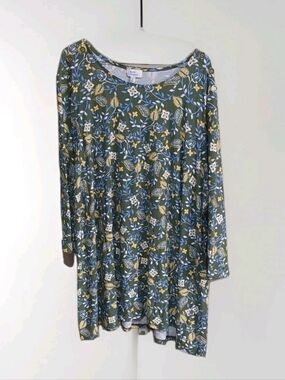 Kim Rogers 3x Lagenlook Tunic Floral Green Yellow Plus NWT 54x33